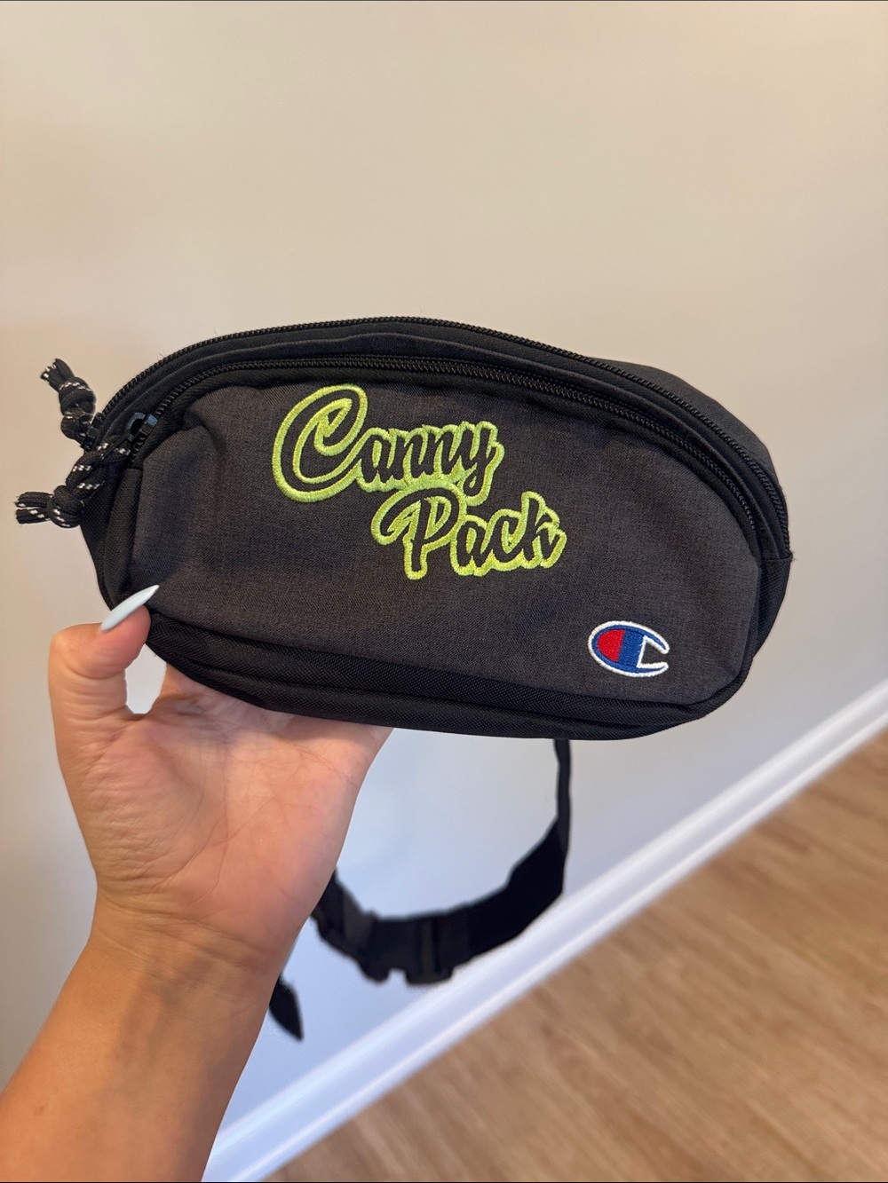 Champion Black Waist Bag with Neon Green Script